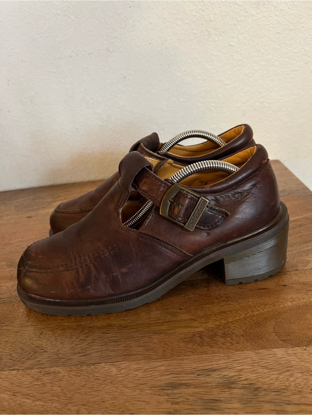 Dr. Marten T-Strap Brown Leather Platform Loafers Shoes Size EUR 8 US Women's 10 - Picture 5 of 13